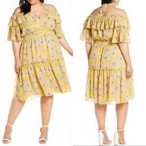 Chelsea28 sz 22W yellow floral off shoulder dress